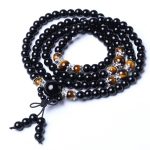 Buddha Stones 108 Beads Natural Black Obsidian Tiger Eye Mala Bracelet Mala Bracelet BS 10