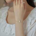 Buddha Stones 14K Gold Plated Copper Pearl Tridacna Stone Butterfly Blessing Ring Bracelet Necklace Pendant Earrings Set Bracelet Necklaces & Pendants BS 10