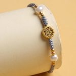 Buddha Stones Copper Coin Fortune Tree Pearl Luck Blue Rope Braided Bracelet Bracelet BS 22