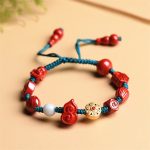Buddha Stones Natural Cinnabar Gourd Om Mani Padme Hum Laughing Buddha Blessing String Bracelet Bracelet BS Cinnabar(Calm♥Concentration)