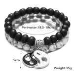 Buddha Stones 2pcs Natural Black Onyx White Turquoise Bead Yin Yang Couple Bracelet Bracelet BS 7