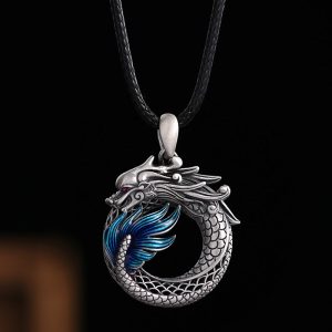 Buddha Stones 999 Sterling Silver Year Of The Dragon Auspicious Peace Buckle Carved Success Necklace Pendant Necklaces & Pendants BS Dragon&50cm Black Rope
