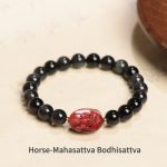 Buddha Stones Chinese Zodiac Natal Buddha Natural Black Obsidian Cinnabar Purification Bracelet Bracelet BS 8mm Horse-Mahasattva Bodhisattva(Wrist Circumference 14-17cm)