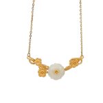 Buddha Stones 925 Sterling Silver Plated Gold Hetian Jade  Plum Blossom Luck Necklace Pendant Bracelet Bangle Ring Bracelet Necklaces & Pendants BS 6