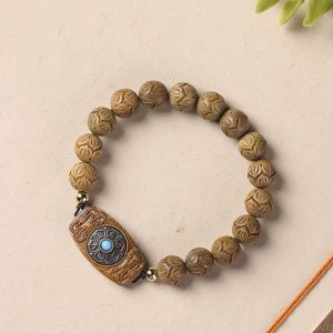 Buddha Stones Green Sandalwood Ebony Wood Sandalwood Om Mani Padme Hum Soothing Bracelet Bracelet BS Green Sandalwood(Cure♥Positive)