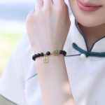 Buddha Stones Natural Black Obsidian Hetian Jade Gourd Double Happiness Strength Bracelet Bracelet BS 5