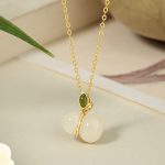 Buddha Stones 925 Sterling Silver Hetian Jade Gourd Abundance Necklace Pendant Necklaces & Pendants BS Hetian Jade