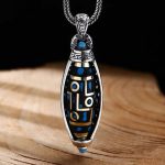 Buddha Stones Tibetan Om Mani Padme Hum Nine-Eye Dzi Bead Pattern Peace Purity Rotatable Necklace Pendant Necklaces & Pendants BS Om Mani Padme Hum