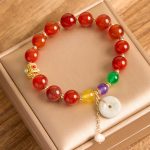 Buddha Stones Jade Red Agate Peace Buckle Charm Confidence Bracelet 19