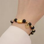 Buddha Stones Year Of The Dragon Red Agate Strawberry Quartz Black Obsidian Jade Garnet Pearl Cinnabar Dumpling Dragon Luck Fu Character Bracelet Bracelet BS 15
