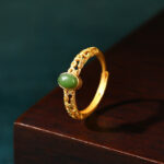 Buddha Stones Auspicious Cloud Pattern Cyan Jade Luck Adjustable Ring Ring BS Cyan Jade(Success♥Healing)