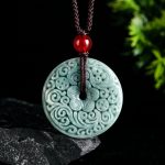 Buddha Stones Green Jade Flower Carved Peace Buckle Abundance Necklace Pendant Necklaces & Pendants BS Jade(Prosperity♥Abundance)