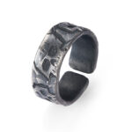 Buddha Stones 999 Sterling Silver Skeleton Pattern Handmade Blessing Ring Ring BS 11