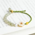 Buddha Stones 925 Sterling Silver Natural Hetian Jade Peach Blossom Luck Bracelet Bracelet BS 4