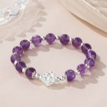 Buddha Stones 925 Sterling Silver Natural Amethyst Lotus Spiritual Bracelet Bracelet BS Amethyst