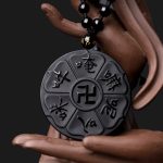 Buddha Stones Natural Black Obsidian Tibetan Om Mani Padme Hum Buddha Swastika Luck Necklace Pendant Necklaces & Pendants BS 3