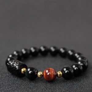 Black Obsidian Ebony Wood Red Tiger Eye Strength Couple Bracelet Bracelet BS 8mm Black Obsidian&Red Tiger Eye