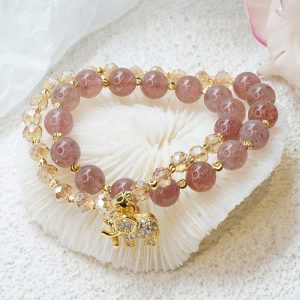 Buddha Stones Rose Quartz Elephant Healing Energy Charm Bracelet Bracelet BS Rose Quartz