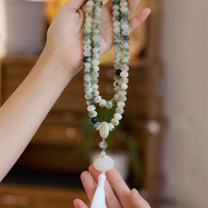 Buddha Stones Natural 108 Mala Beads Bodhi Seed Lotus Engraved Wisdom Tassel Bracelet Mala Bracelet BS Bodhi Seed(Wisdom♥Wake Up)