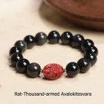 Buddha Stones Chinese Zodiac Natal Buddha Natural Black Obsidian Cinnabar Purification Bracelet Bracelet BS 12mm Rat-Thousand-armed Avalokitesvara(Wrist Circumference 14-17cm)