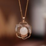 Buddha Stones 925 Sterling Silver Plated Gold Posts Hetian White Jade Tridacna Stone Camellia Flower Luck Necklace Pendant Ring Earrings Bracelet Necklaces & Pendants BS Necklace