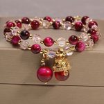 Buddha Stones Tiger Eye Pixiu Fox Money Bag Protection Self Confidence Double Wrap Bracelet Bracelet BS Red Tiger Eye&Lucky Cat