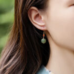 Buddha Stones 925 Sterling Silver 14K Gold Plated Hetian Jade Red Agate Luck Drop Dangle Earrings Earrings BS 16