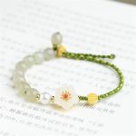 Buddha Stones 925 Sterling Silver Natural Hetian Jade Peach Blossom Luck Bracelet Bracelet BS 5