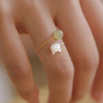 Buddha Stones Tridacna Stone Cat Head Jade Bead Blessing Ring Ring BS 4