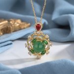 Buddha Stones Cyan Jade Red Crystal Luck Necklace Necklaces & Pendants BS Green