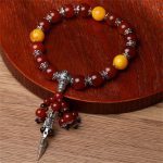 Buddha Stones Natural Tiger Eye Red Agate Dragon Vein Agate Stone Vajra Dorje Power Healing Bracelet Car Decoration Bracelet BS 4