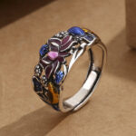 Buddha Stones Koi Fish Lotus Flower Leaf Design Luck Wealth Ring Ring BS 4