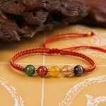 Buddha Stones Five Directions Gods of Wealth Agate Handmade Protection String Braid Bracelet Bracelet BS Red Gold Rope(Wrist Circumference 14-16cm)