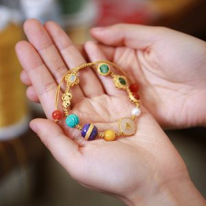 Buddha Stones 925 Sterling Silver Natural Hetian Jade Amber Red Agate Crystals Luck Bracelet Bracelet BS Hetian White Jade&Amethyst&Turquoise