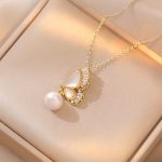 Buddha Stones Tridacna Stone Pearl Bead Butterfly Healing Necklace Pendant Earrings Set Bracelet Necklaces & Pendants BS Necklace