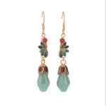 Buddha Stones Magnolia Flower Jade Pattern Luck Prosperity Drop Dangle Earrings Earrings BS 5