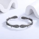 Buddha Stones Angel Wings Feather Pattern Carved Luck Cuff Bracelet Bangle Bracelet Bangle BS Silver Angel Wings