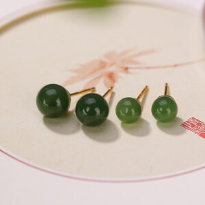Buddha Stones 925 Sterling Silver Round Cyan Jade Healing Calm Stud Earrings Earrings BS main