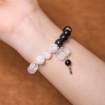 Buddha Stones Silver Sheen Obsidian Crackle Clear Quartz Black Rutilated Quartz Yin Yang Lotus Protection Bracelet Bracelet BS 6