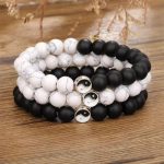 Buddha Stones 3pcs Natural White Turquoise Frosted Stone Bead Yin Yang Wealth Bracelet Bracelet BS 1