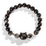 Buddha Stones Natural Silver Sheen Obsidian Cute Cat Head Protection Bracelet Bracelet BS 4