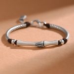 Buddha Stones 999 Sterling Silver Bamboo Pattern Cicada Luck Wealth Bracelet Bracelet BS 11