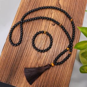 Buddha Stones 108 Mala Beads Frosted Stone Tiger Eye Balance Bracelet Necklace Pendant Bracelet Necklaces & Pendants BS main