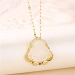Buddha Stones Natural Laughing Buddha Peace Necklace Necklaces & Pendants BS White
