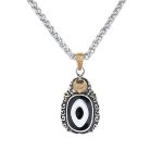 Buddha Stones Tibet Dzi Bead Garuda Pattern Copper Metal Wealth Necklace Pendant Necklaces & Pendants BS 1