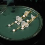 Buddha Stones Pearl Flower Petals Luck Drop Earrings Earrings BS 2