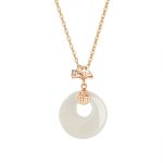 Buddha Stones 925 Sterling Silver Ginkgo Leaf Butterfly Rose Chalcedony Hetian Jade Peace Buckle Fu Character Harmony Necklace Pendant Necklaces & Pendants BS 5