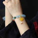 Buddha Stones Natural Aquamarine Amber Chinese Knotting Charm Peace Bracelet Bracelet BS 3
