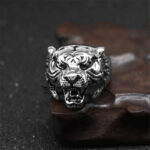 Buddha Stones Men's Animal Tiger Head Titanium Steel Balance Calm Punk Rock Biker Ring Ring BS 12