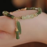 Buddha Stones Jade Bamboo Leaf Lily Of The Valley Pattern Luck Abundance Bracelet Bracelet BS Green Bamboo Leaf(Wrist Circumference 15-19cm)